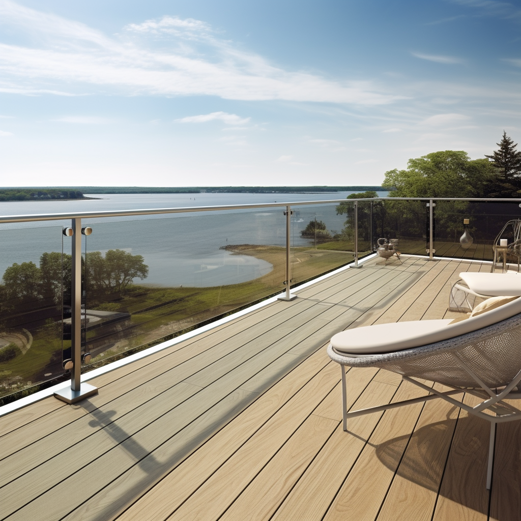 Glass deck railings overlooking the water in Long Island NY